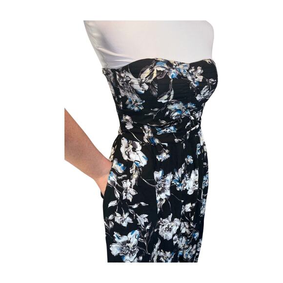 Anthropologie Band of Gypsies Medium whimsygoth black floral strapless jumpsuit - Picture 4 of 10